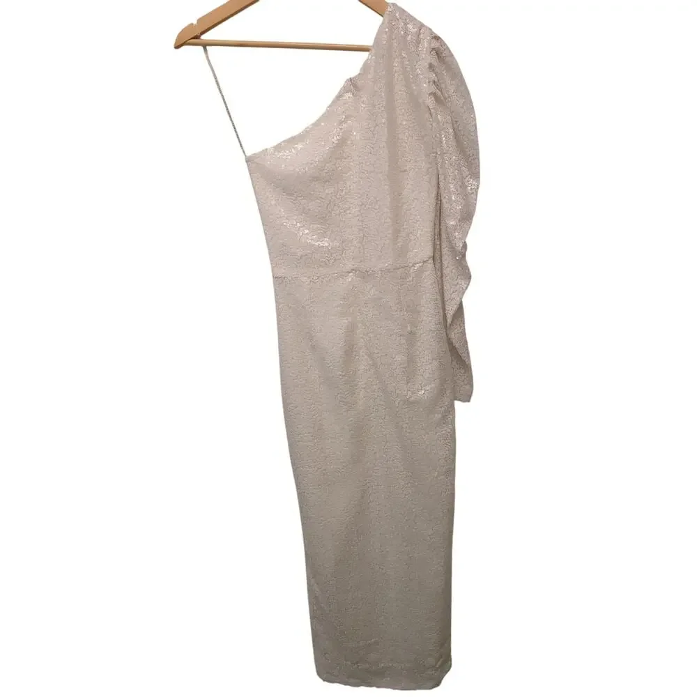 Neiman Marcus Gigii's Sequin Dress White One Sleeve‎ Midi Bridal Wedding - Picture 3 of 7